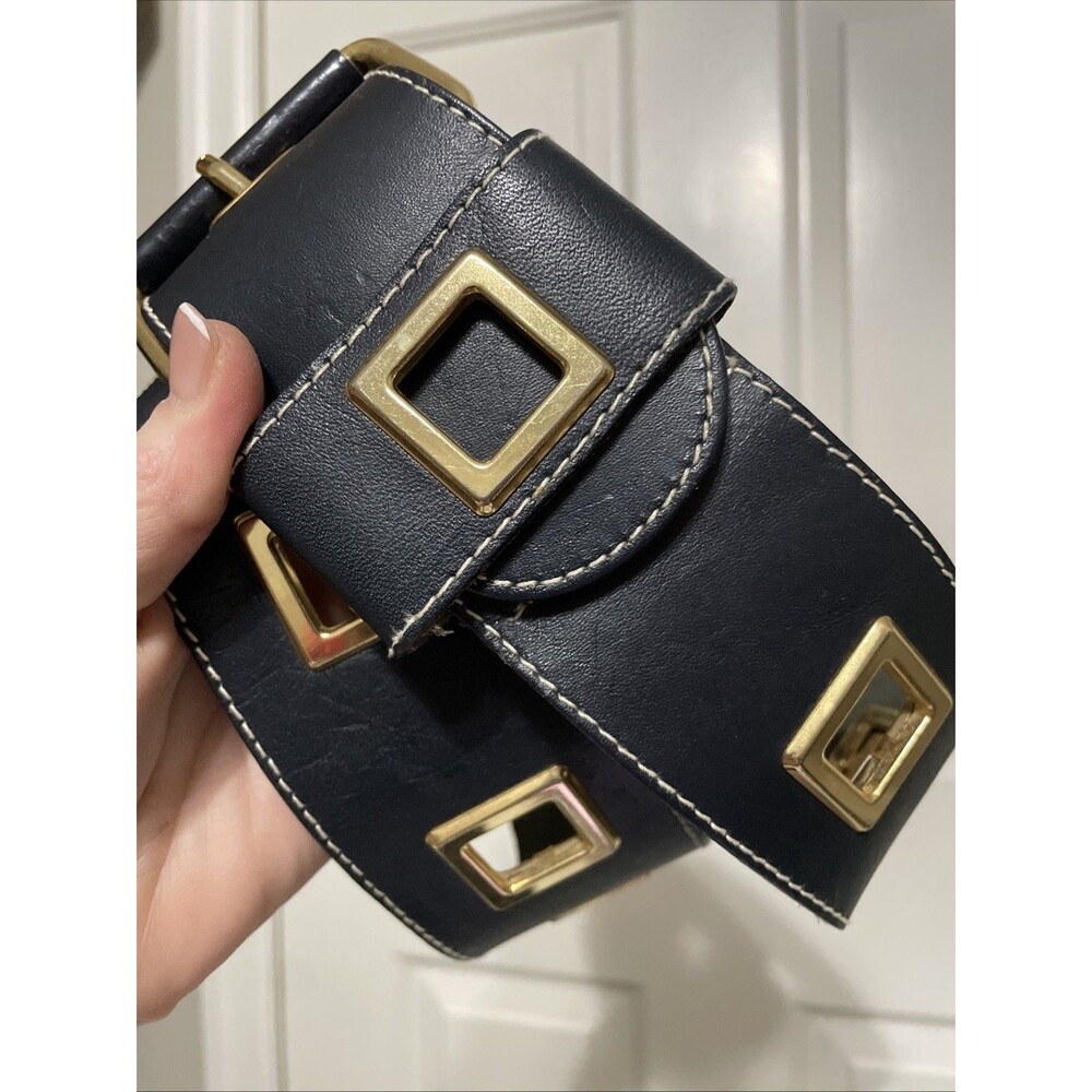 Womens Wide M/L Statement Belt Blavy Gold Modern Sculptural 39” End To End